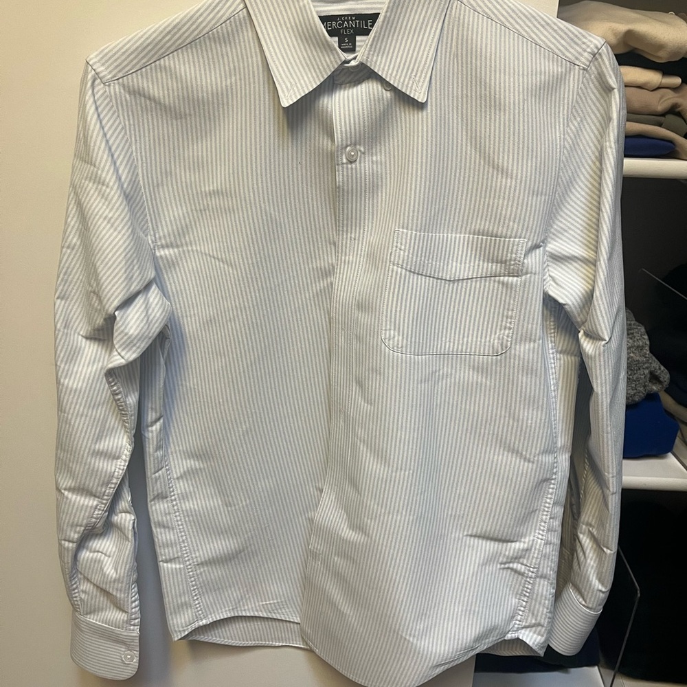 J Crew Men's Striped Shirt - Light Blue